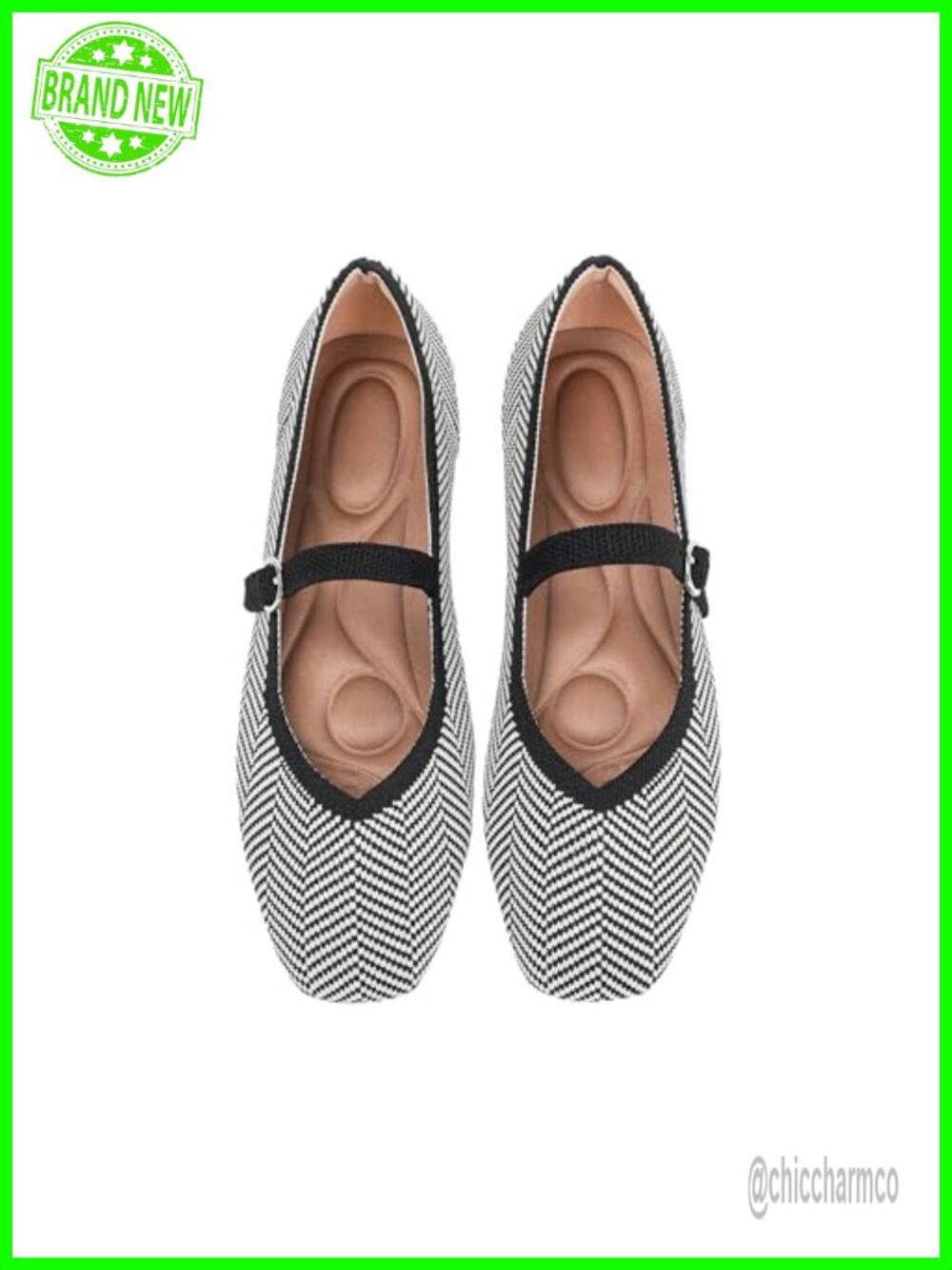 Womens Square Toe Knit Ballet Flats Ankle Strap Washable Comfortable Casual
